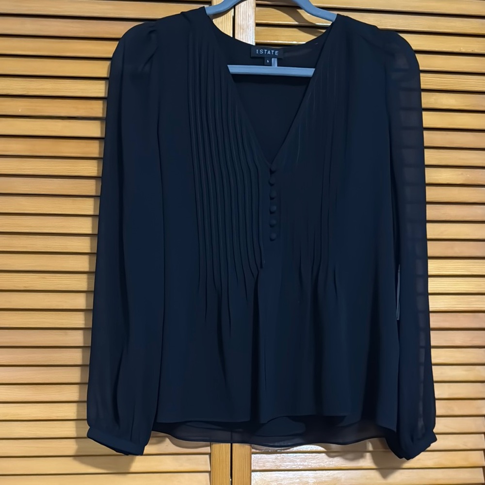 1STATE Black Pleated Long Sleeve Blouse